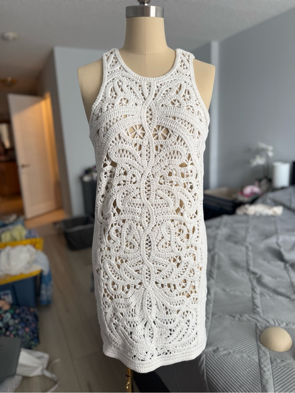 Endless Rose White Crocheted Tie-Back Mini Dress size S/M